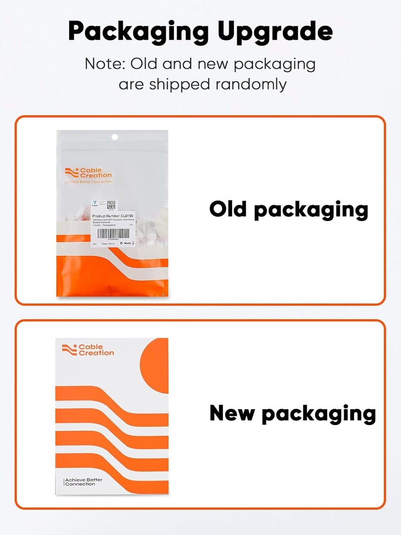 CableCreation موصلات Cat6 RJ45، عبوة 100 موصل Cat6 RJ45، موصلات كابل إيثرنت للضغط UTP، قابس شبكة للأسلاك الصلبة والكابلات القياسية، شفاف - Image 3